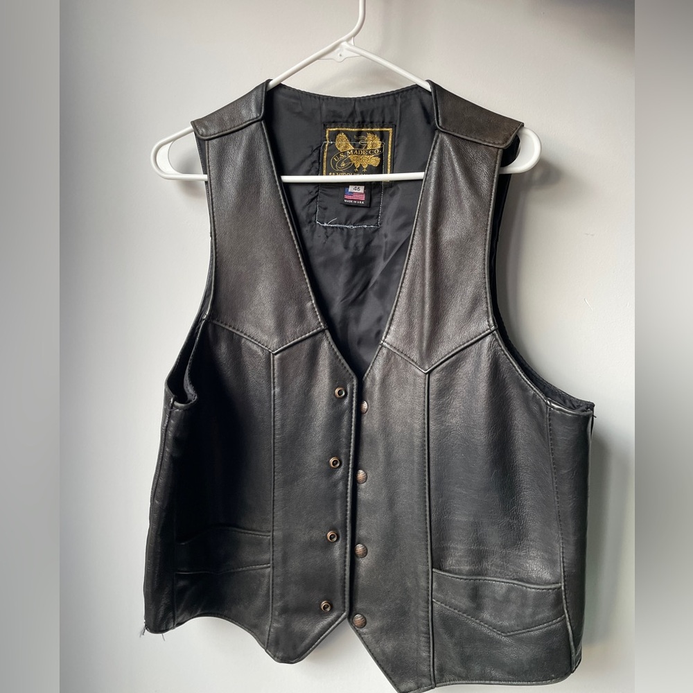 Vintage black leather biker vest
